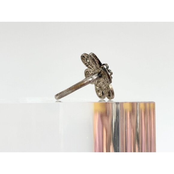 Filigree Floral Handmade Petaled Highly Detailed Silver Toned Vintage Ring - Picture 3 of 10